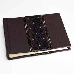 R & Y Augousti   Photo Album - Chocolate Brown Leather, Snakeskin, Studs NEW